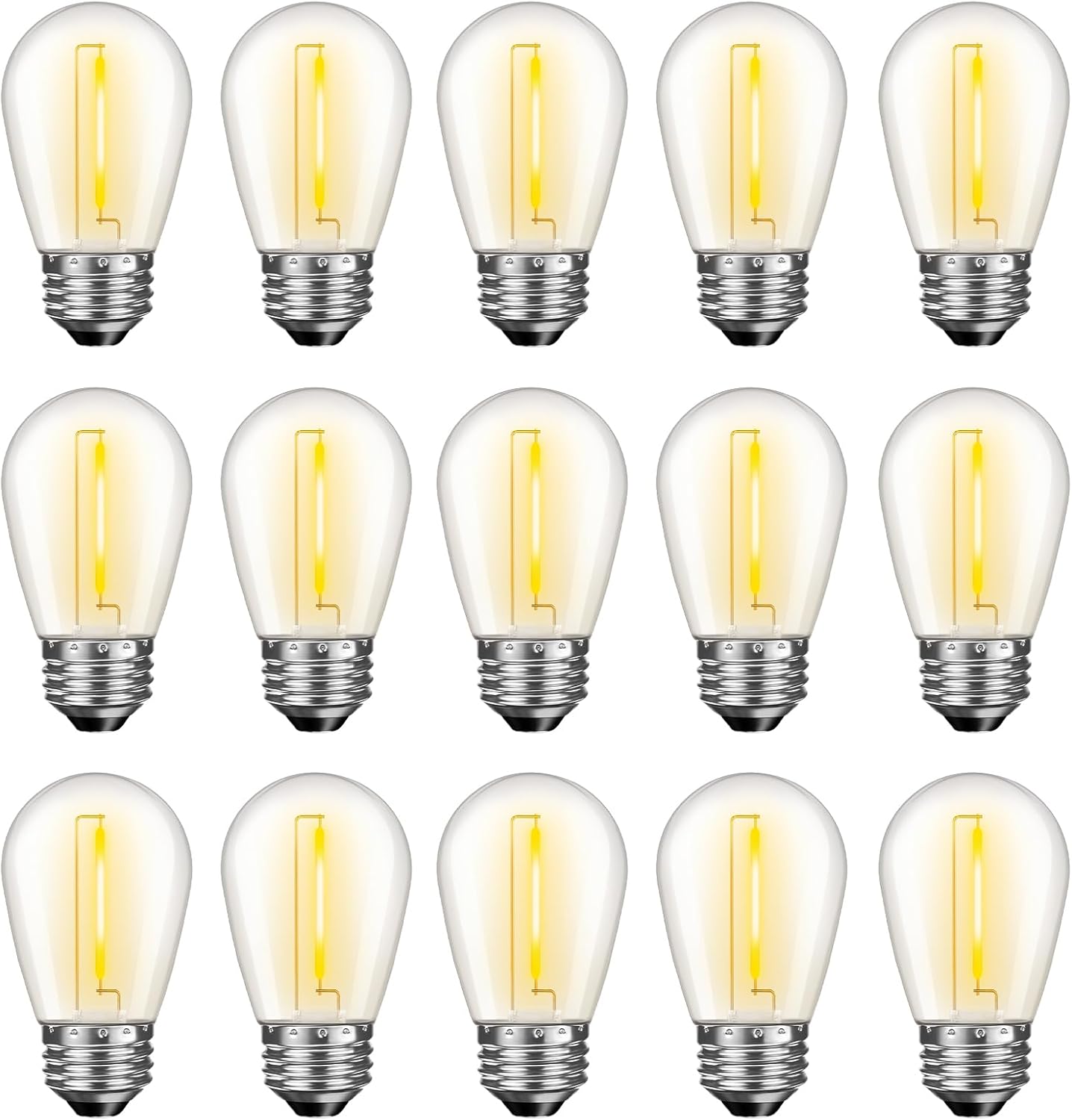 GvvooHome LED S14 Replacement Light Bulbs for Outdoor String Lights, 1W Shatterproof Edison Light Bulbs for Outside Patio Garden, E26 Standard Base, Dimmable, 2200K Warm White, 15 Pack